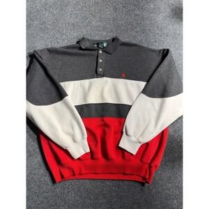 Knights of the Round Table Mens‎ XL Colorblock Polo Sweatshirt Grey White Red